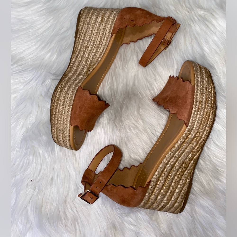 JCREW SUEDE SCALLOPED Espadrille Platform Wedge SANDALS - US 8.5